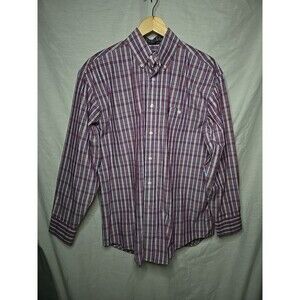 George Strait Wrangler Long Sleeve Button Shirt Plaid Maroon/white/blue - Sz Med